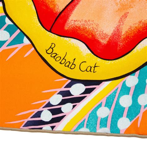 Hermes 'Baobab Cat' Orange Twill Silk 90cm Scarf